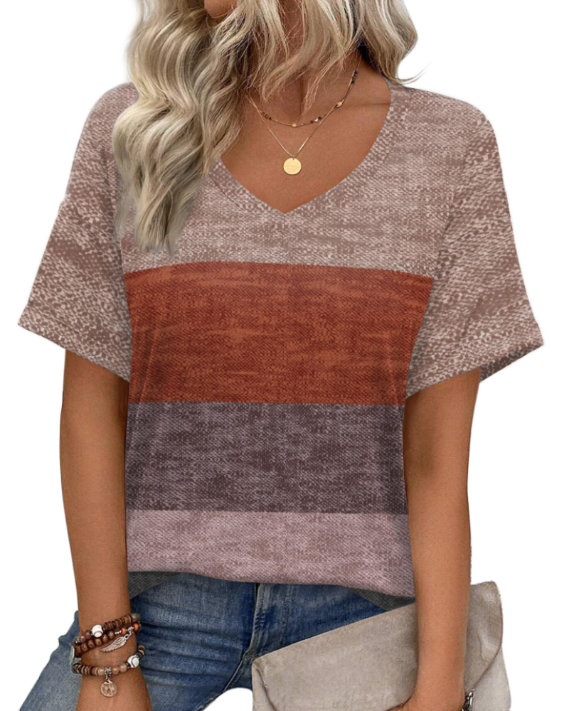 Mabel Top Túnica Mujer – Cuello en V, Manga Corta, Estampado y Tejido Elástico