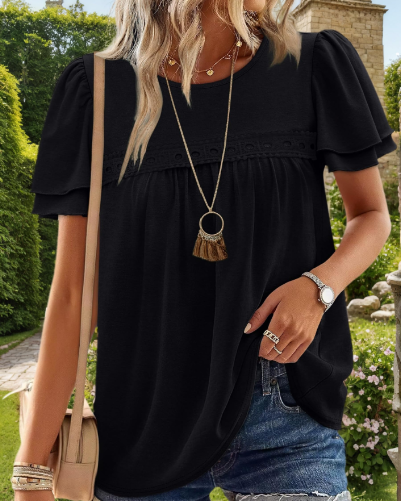 Ivy Blusa Peplum Mujer – Escote en V, Mangas con Volantes y Tejido Ligero