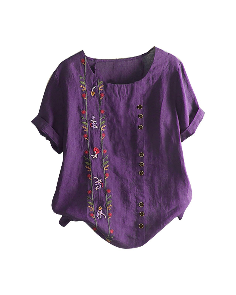 Brooke Blouse Lin Femme – Mélange Coton Lin, Imprimé Floral et Manches Courtes