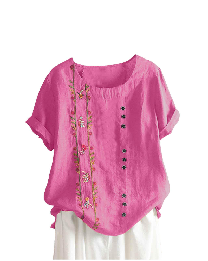 Brooke Blouse Lin Femme – Mélange Coton Lin, Imprimé Floral et Manches Courtes