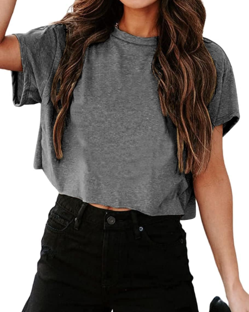 Talia Top Court Gym Femme – Oversize, Épaule Découpée et Tissu Élastique
