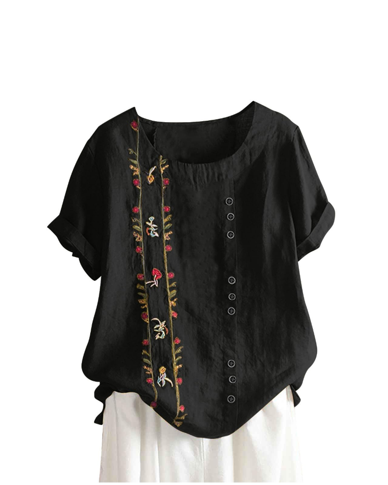 Brooke Blouse Lin Femme – Mélange Coton Lin, Imprimé Floral et Manches Courtes