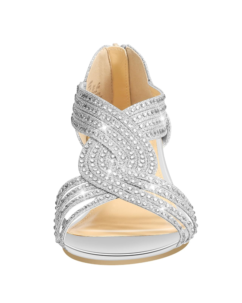 Sandales Compensées Femme Celeste – Strass Brillants, Semelle en Latex et Talon de 5,7 cm