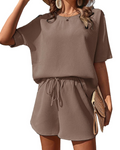 Nadia Conjunto Co-Ord Mujer – Camiseta Manga Corta, Shorts Tiro Alto y Tejido Texturizado
