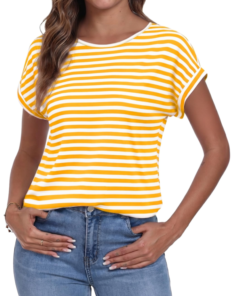 Paige T-shirt Femme Rayures – Col Rond, Manches Courtes et Coupe Décontractée