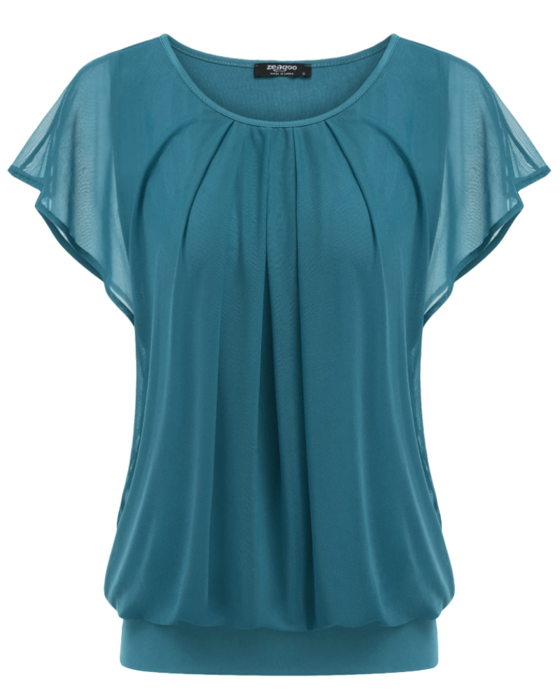 Zoe Blusa Donna Doppio Strato – Rete Traspirante, Manica Pipistrello e Plissettata