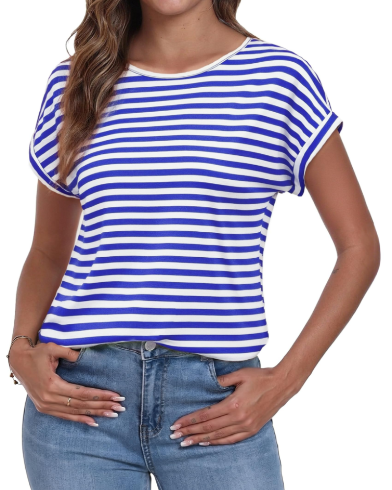 Paige T-shirt Femme Rayures – Col Rond, Manches Courtes et Coupe Décontractée