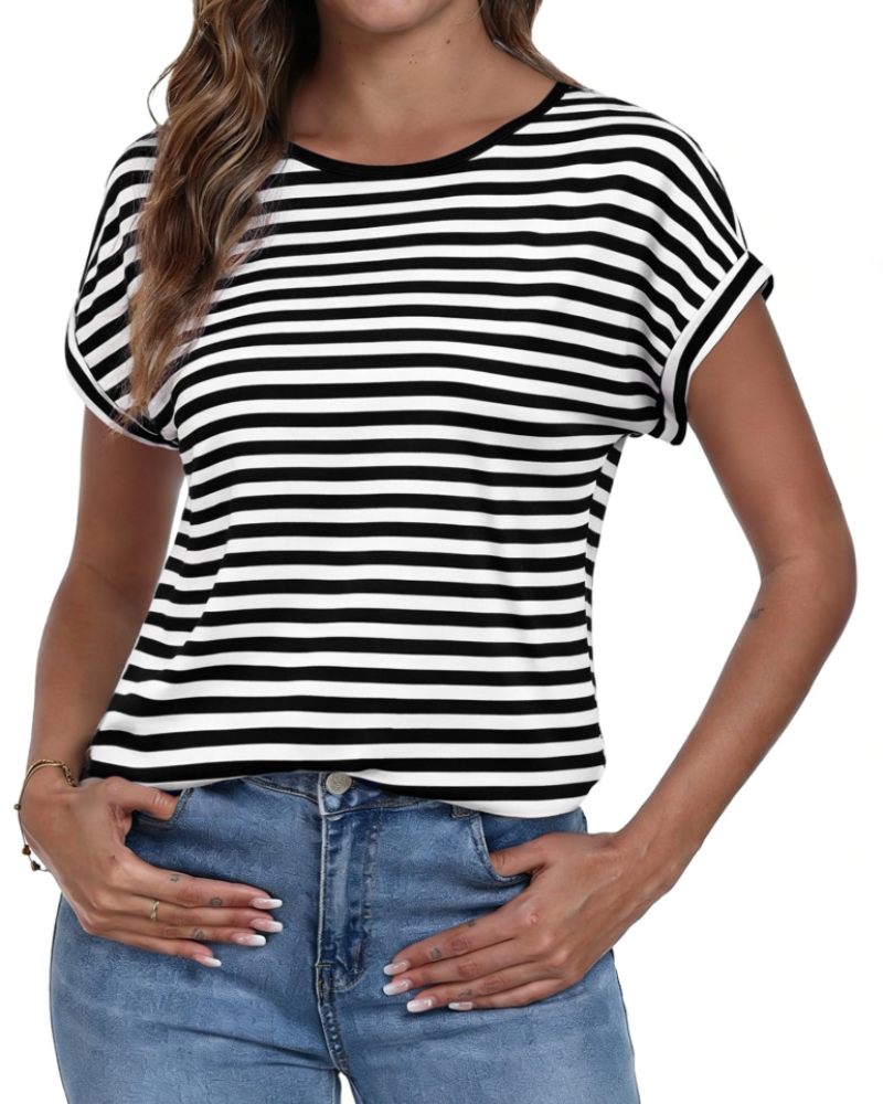 Paige T-shirt Femme Rayures – Col Rond, Manches Courtes et Coupe Décontractée