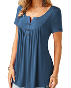 Sienna Top Túnica Mujer – Cuello en V, Botones, Manga Corta y Corte Suelto