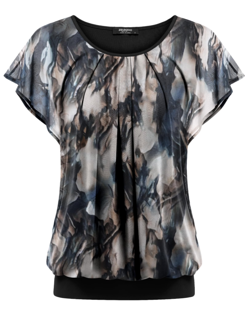 Zoe Blouse Femme Double Couche – Maille Respirante, Manches Chauve-Souris et Plissée
