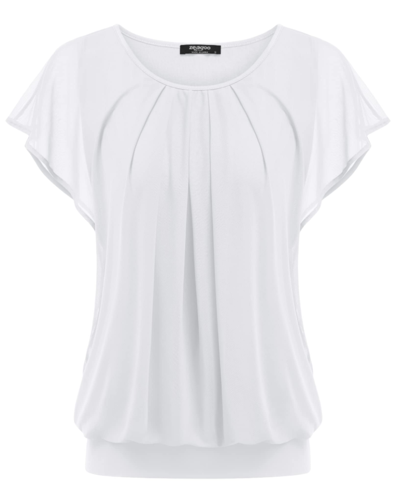 Zoe Blouse Femme Double Couche – Maille Respirante, Manches Chauve-Souris et Plissée