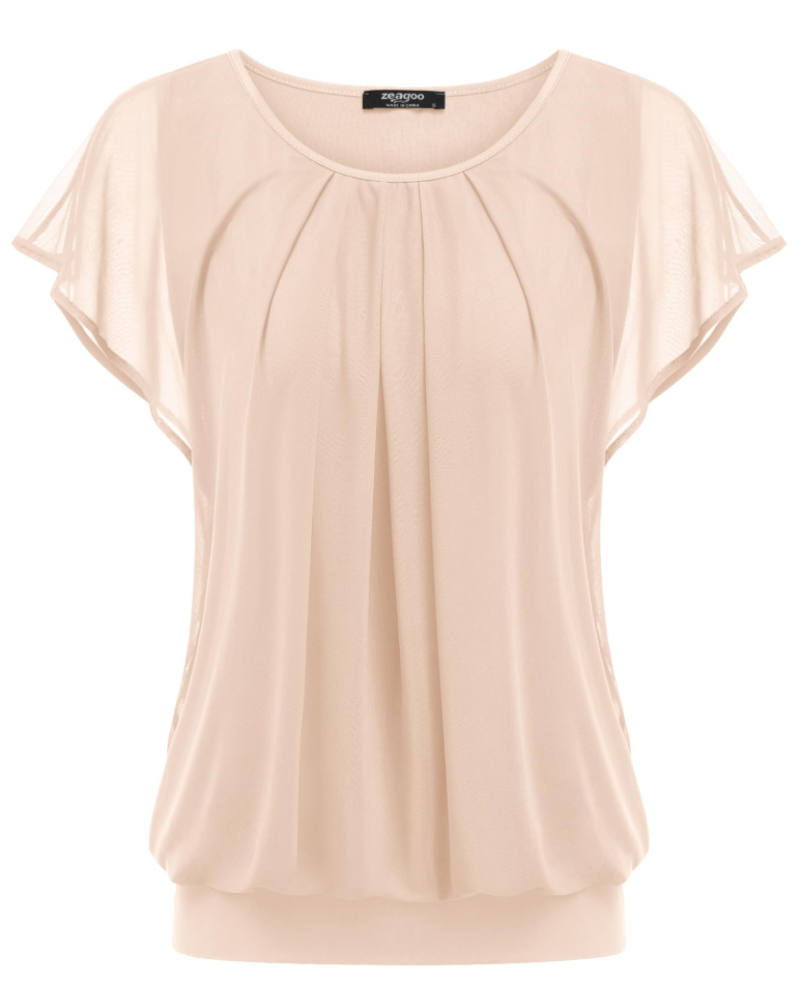Zoe Blouse Femme Double Couche – Maille Respirante, Manches Chauve-Souris et Plissée