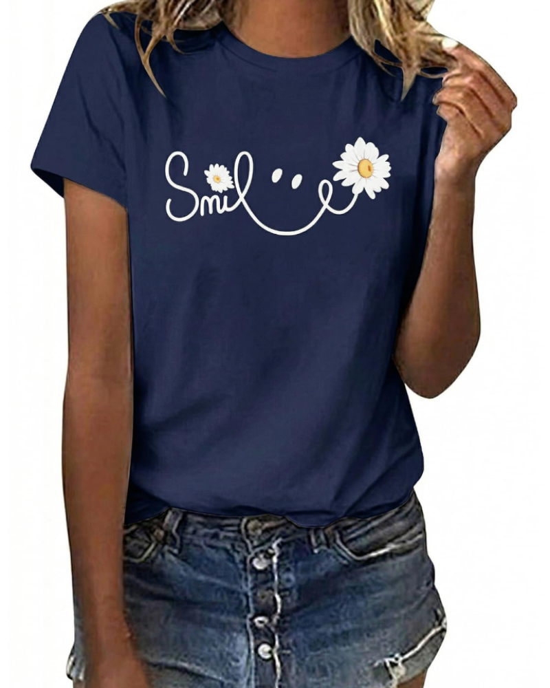 Mia Camiseta Mujer Algodón – Estampado Floral, Manga Corta y Cuello Redondo