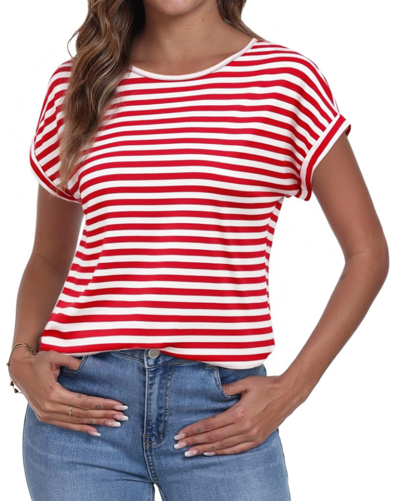 Paige T-shirt Femme Rayures – Col Rond, Manches Courtes et Coupe Décontractée