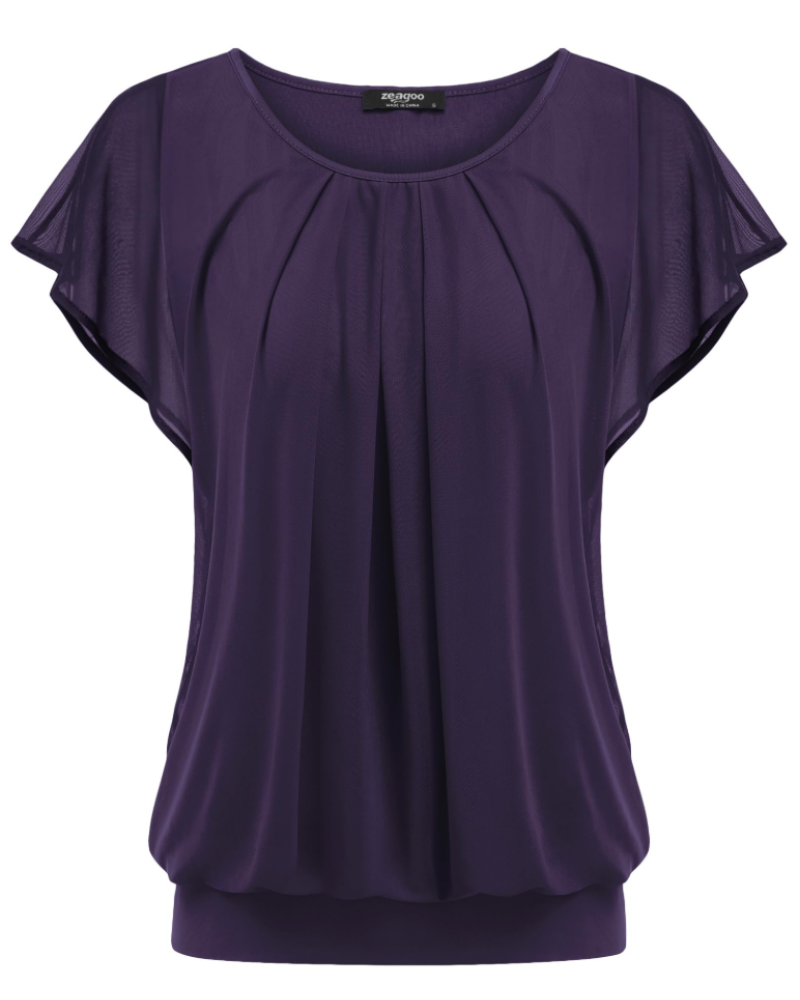 Zoe Blouse Femme Double Couche – Maille Respirante, Manches Chauve-Souris et Plissée