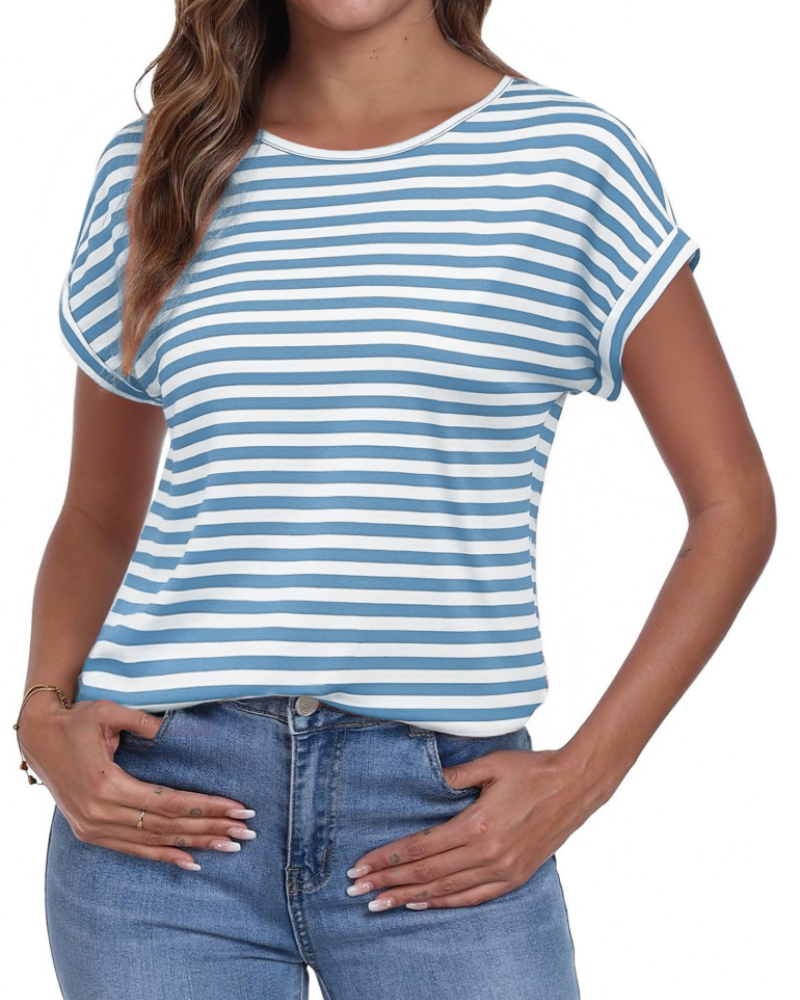 Paige T-shirt Femme Rayures – Col Rond, Manches Courtes et Coupe Décontractée