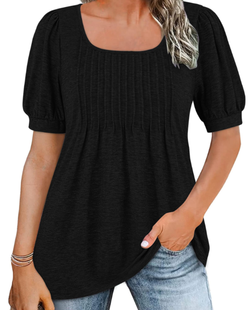 Túnica Ruby Top Donna – Collo Quadrato, Maniche a Sbuffo e Taglio Largo