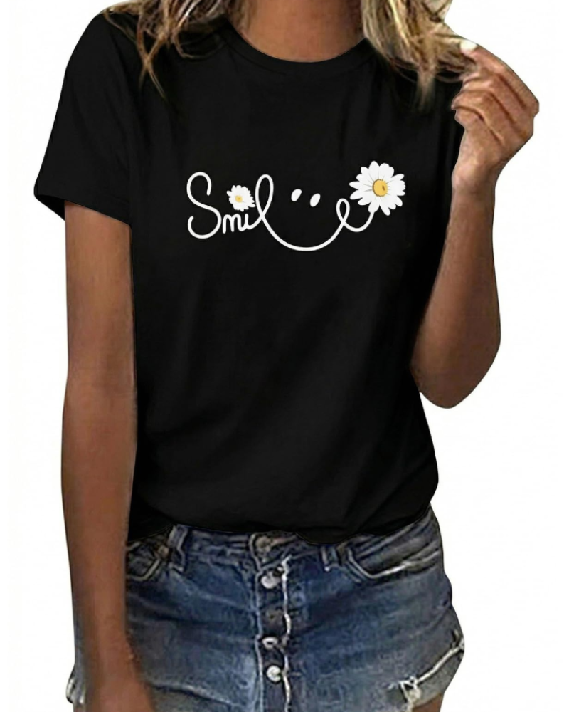 Mia Camiseta Mujer Algodón – Estampado Floral, Manga Corta y Cuello Redondo