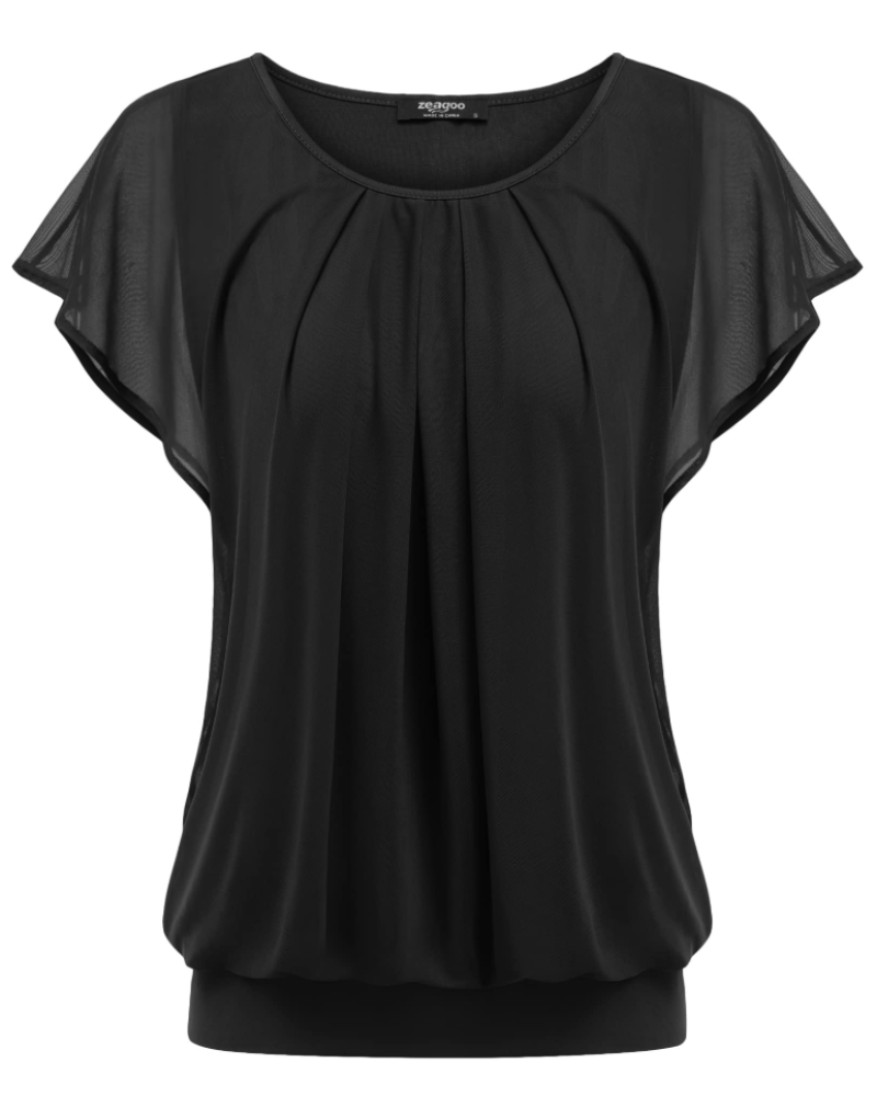 Zoe Blouse Femme Double Couche – Maille Respirante, Manches Chauve-Souris et Plissée
