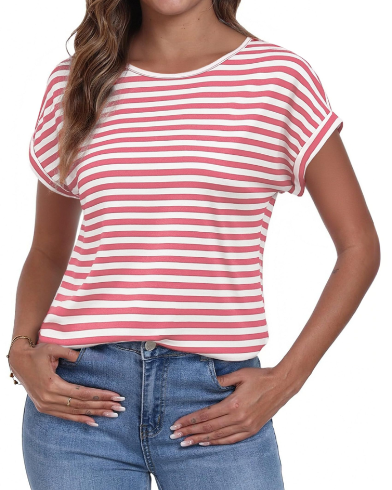 Paige T-shirt Femme Rayures – Col Rond, Manches Courtes et Coupe Décontractée