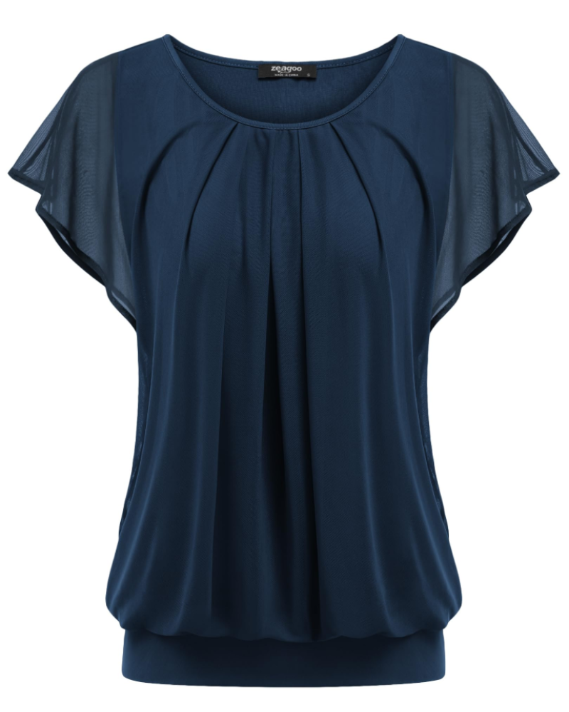 Zoe Blouse Femme Double Couche – Maille Respirante, Manches Chauve-Souris et Plissée