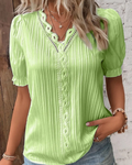 Addison Blusa de Encaje Mujer – Escote en V, Manga Abullonada y Tejido Acanalado