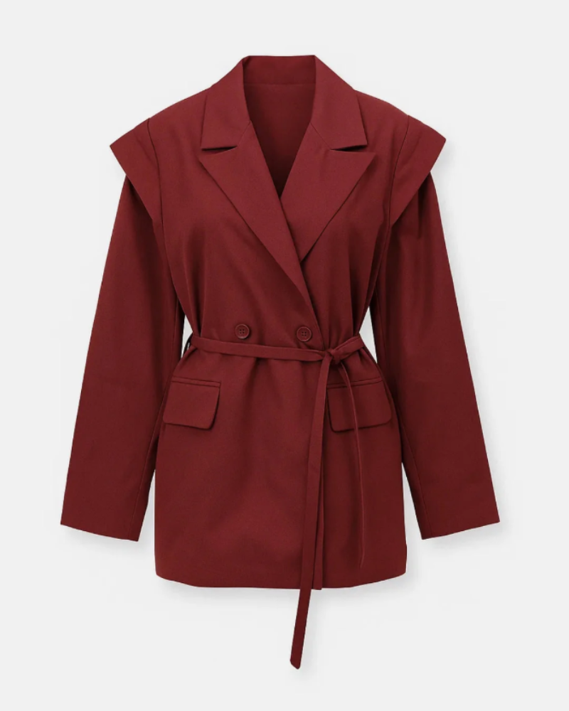 Meredith Blazer Mujer con Cinturón – Corte Entallado, Solapas y Bolsillos