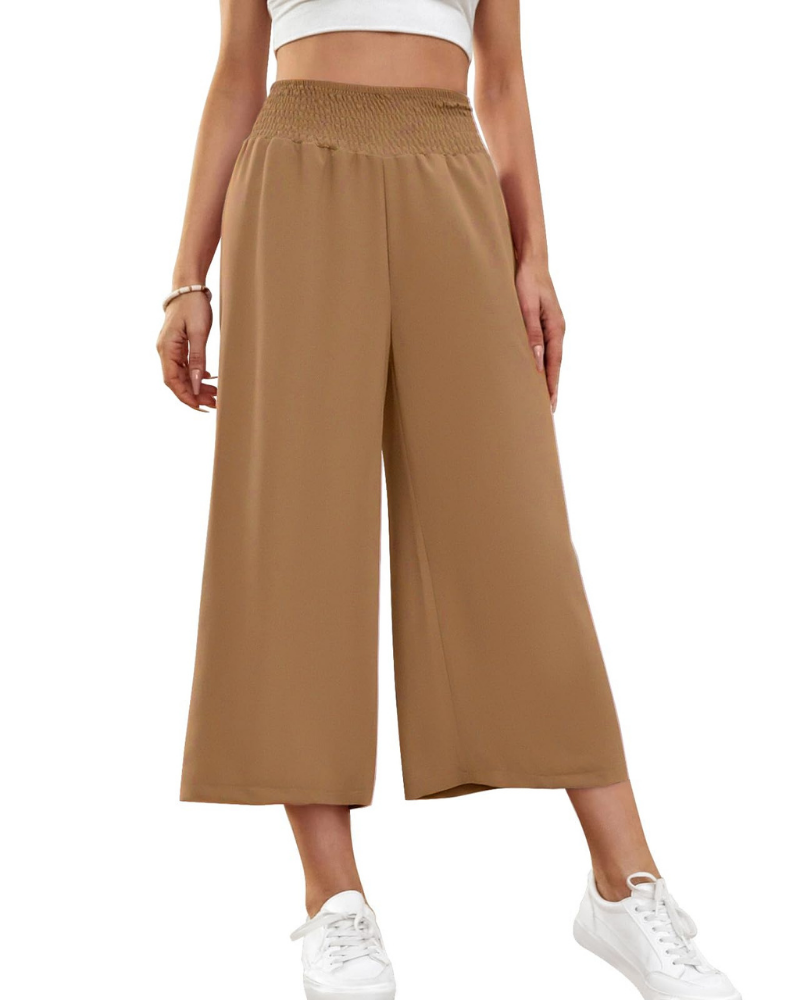 Mabel Pantalón Capri Mujer – 7/8 Culotte con Cintura Elástica y Bolsillos