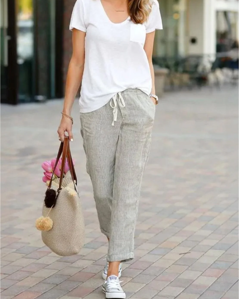 Quinn Pantalón Slim Mujer – Cintura Ajustable, Tejido Ligero y Estilo Casual