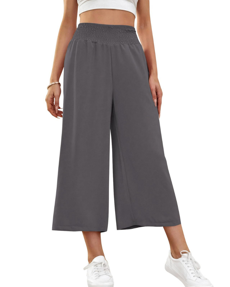 Mabel Pantalón Capri Mujer – 7/8 Culotte con Cintura Elástica y Bolsillos