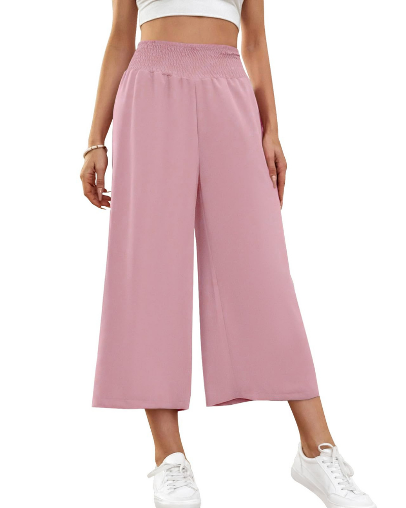 Mabel Pantalón Capri Mujer – 7/8 Culotte con Cintura Elástica y Bolsillos