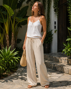 Brooke Pantalón Largo Mujer – Lino Ligero para Mujeres Altas con Cordón y Bolsillos