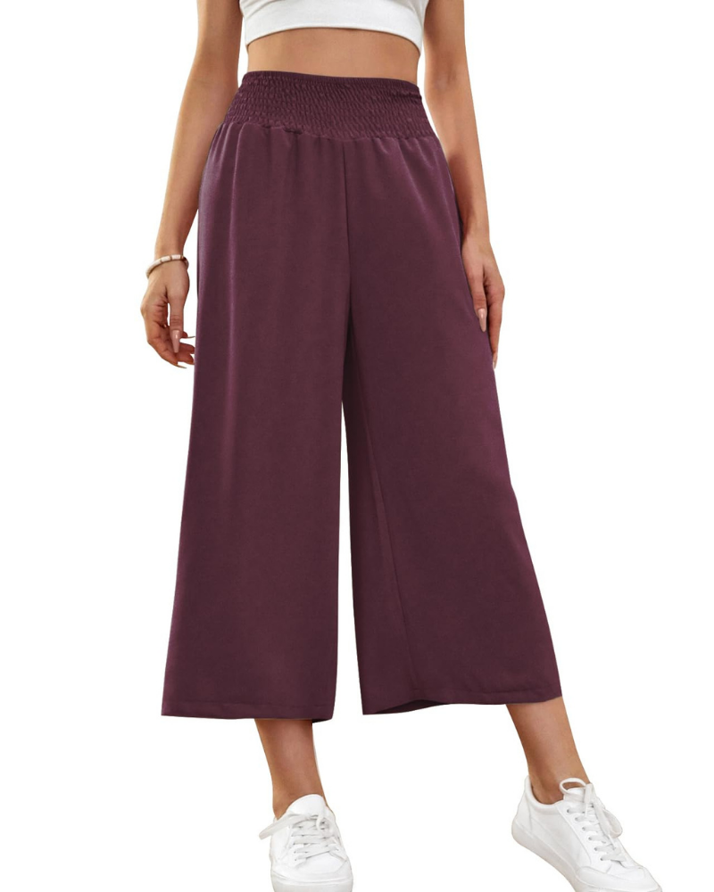 Mabel Pantalón Capri Mujer – 7/8 Culotte con Cintura Elástica y Bolsillos