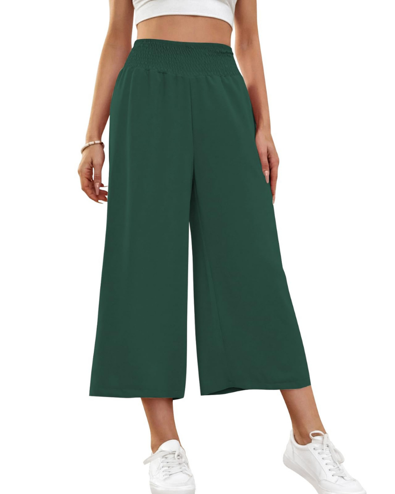 Mabel Pantalón Capri Mujer – 7/8 Culotte con Cintura Elástica y Bolsillos