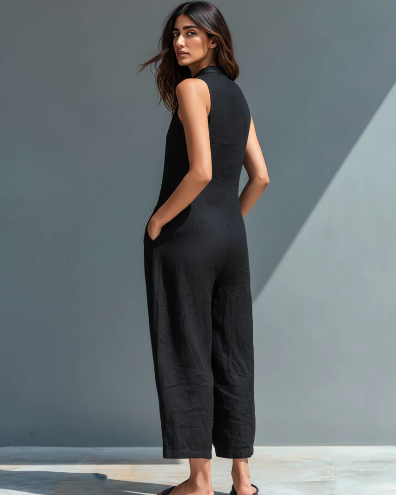 Arielle Mono Largo de Mujer – Mono de Pierna Ancha sin Mangas con Escote en V para Verano