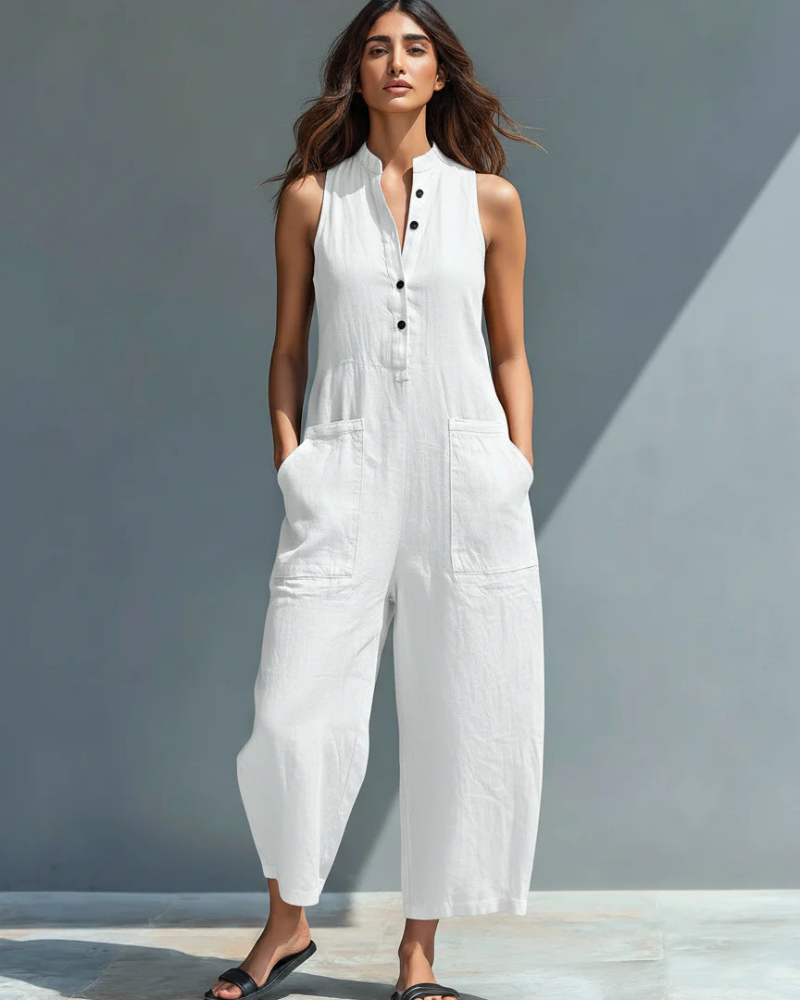Arielle Mono Largo de Mujer – Mono de Pierna Ancha sin Mangas con Escote en V para Verano