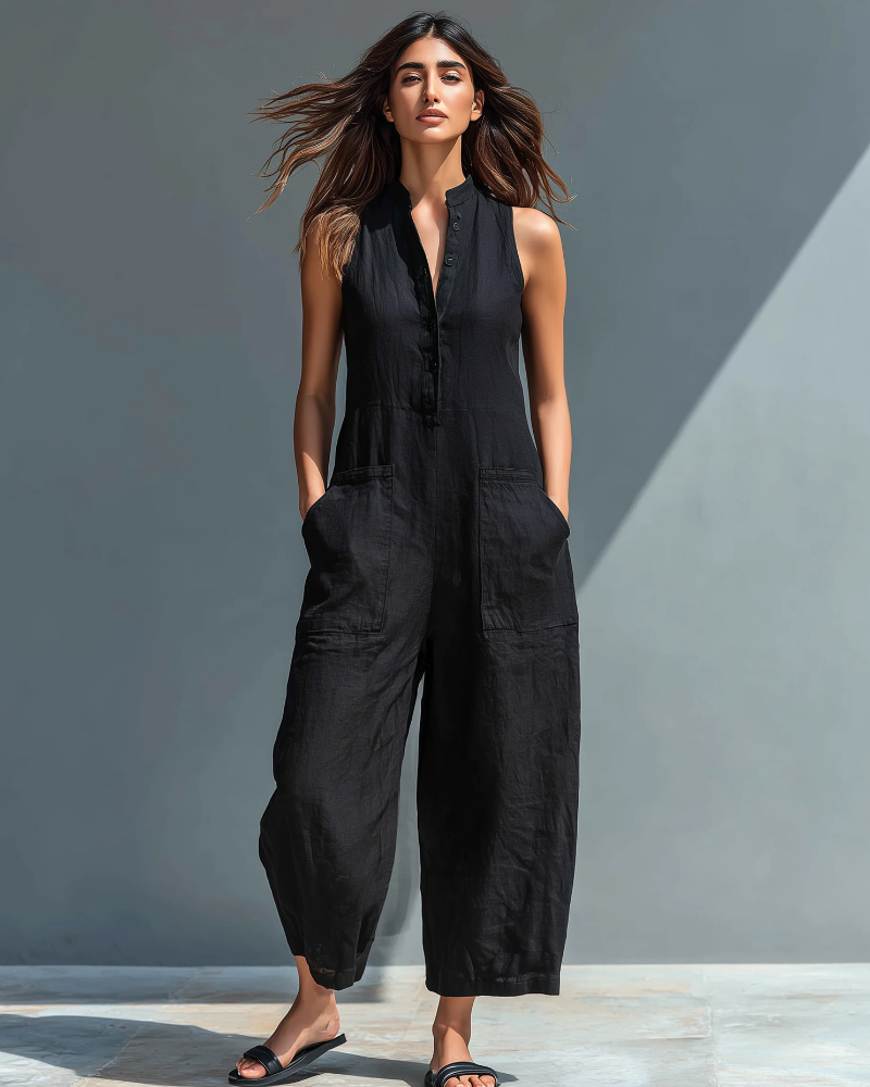 Arielle Mono Largo de Mujer – Mono de Pierna Ancha sin Mangas con Escote en V para Verano