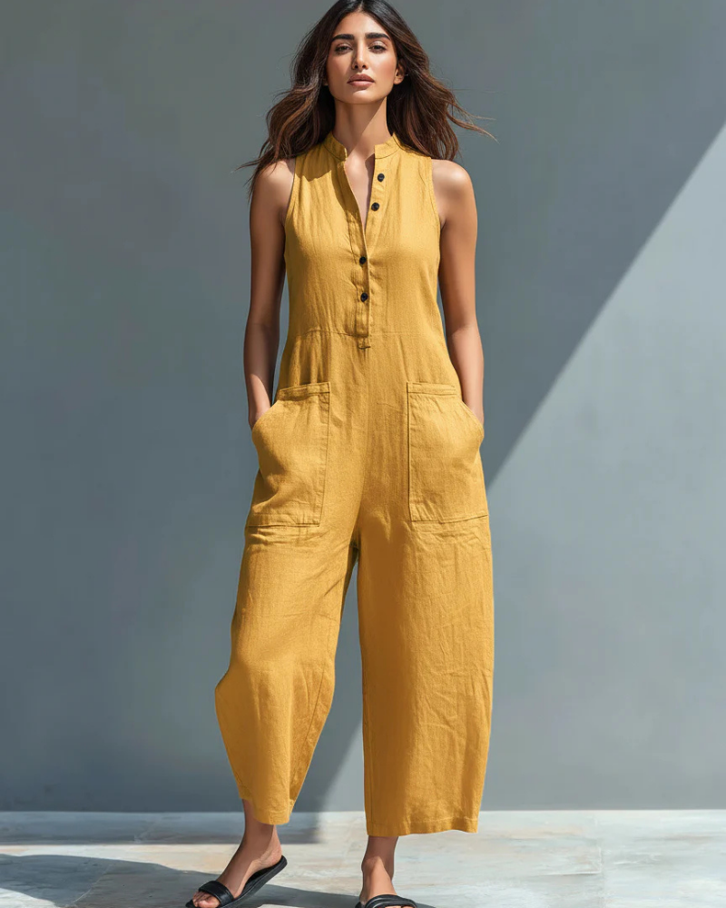 Arielle Mono Largo de Mujer – Mono de Pierna Ancha sin Mangas con Escote en V para Verano