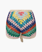 Lacey Conjunto de Crochet Mujer – Bustier Ajustable y Shorts Coloridos Estilo Boho
