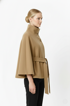 Ivanna Manteau en laine pour femme – Manteau long élégant avec ceinture et col montant