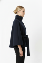 Ivanna Manteau en laine pour femme – Manteau long élégant avec ceinture et col montant