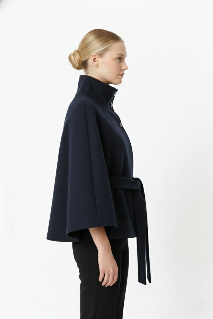 Ivanna Manteau en laine pour femme – Manteau long élégant avec ceinture et col montant