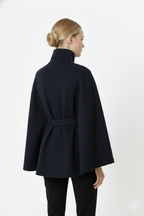 Ivanna Manteau en laine pour femme – Manteau long élégant avec ceinture et col montant