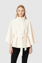 Ivanna Manteau en laine pour femme – Manteau long élégant avec ceinture et col montant