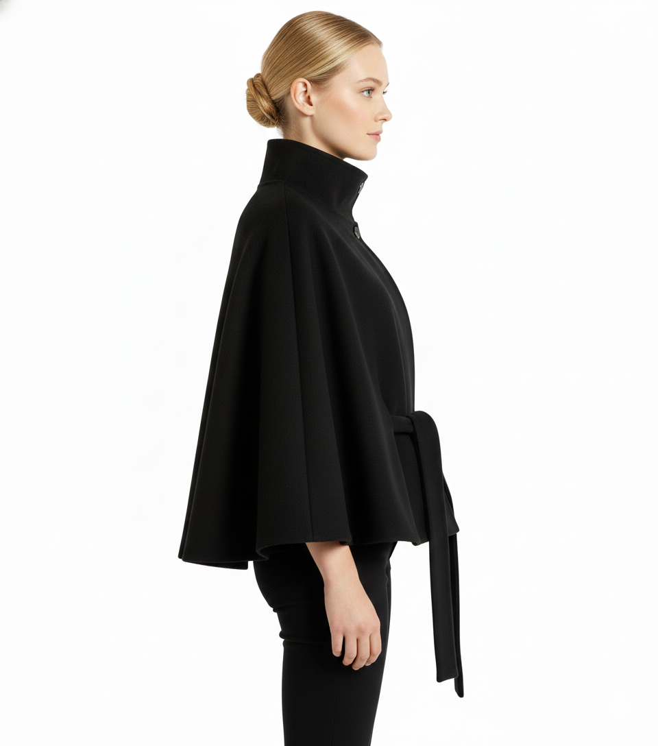 Ivanna Manteau en laine pour femme – Manteau long élégant avec ceinture et col montant