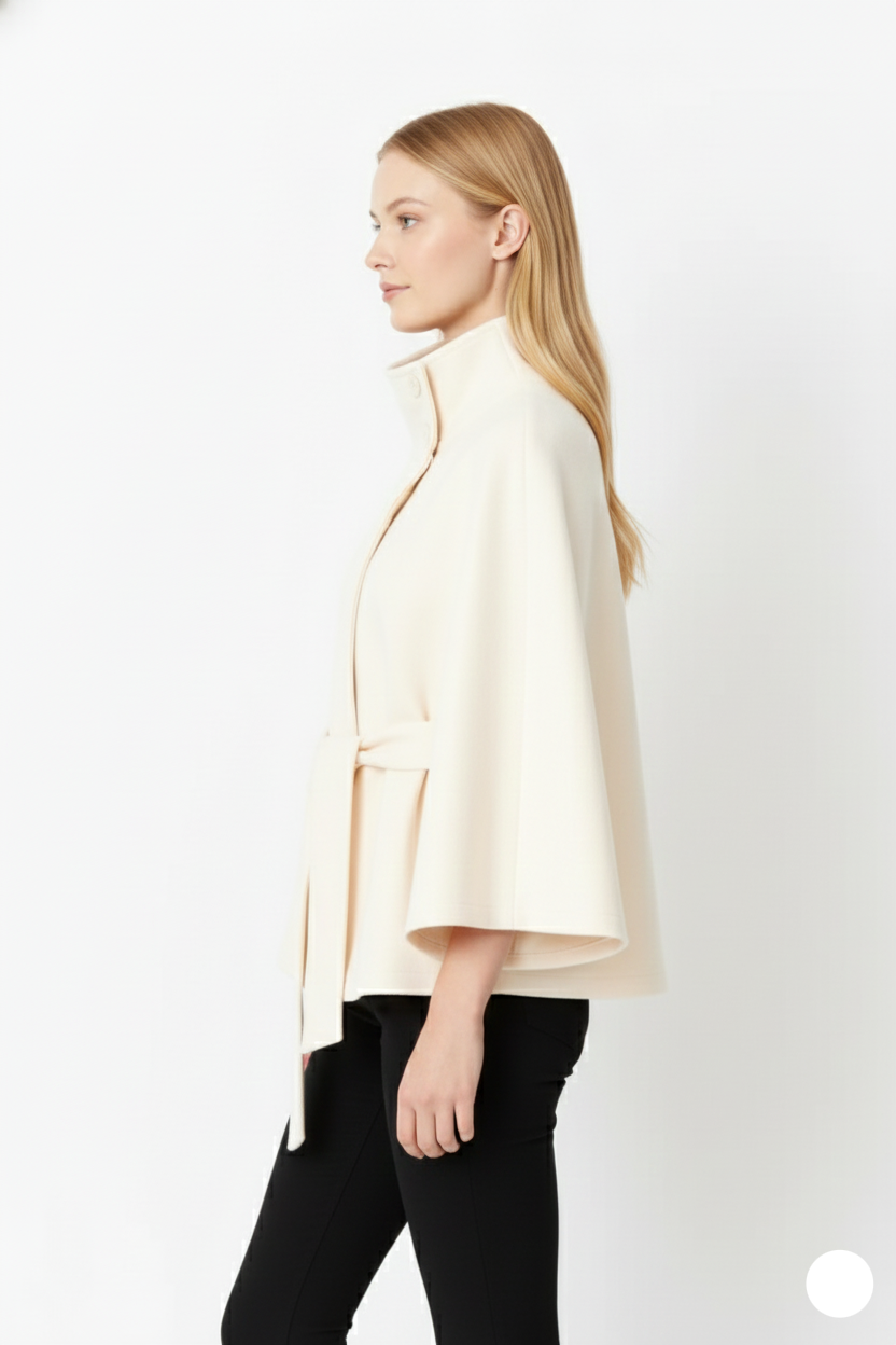 Ivanna Manteau en laine pour femme – Manteau long élégant avec ceinture et col montant