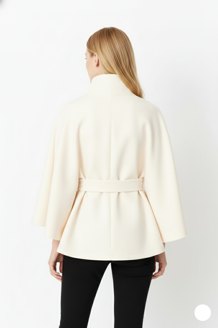 Ivanna Manteau en laine pour femme – Manteau long élégant avec ceinture et col montant