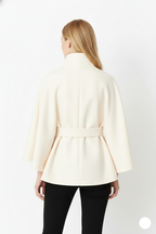Ivanna Manteau en laine pour femme – Manteau long élégant avec ceinture et col montant