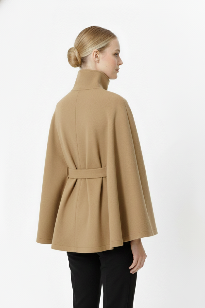 Ivanna Manteau en laine pour femme – Manteau long élégant avec ceinture et col montant