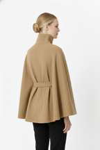 Ivanna Manteau en laine pour femme – Manteau long élégant avec ceinture et col montant